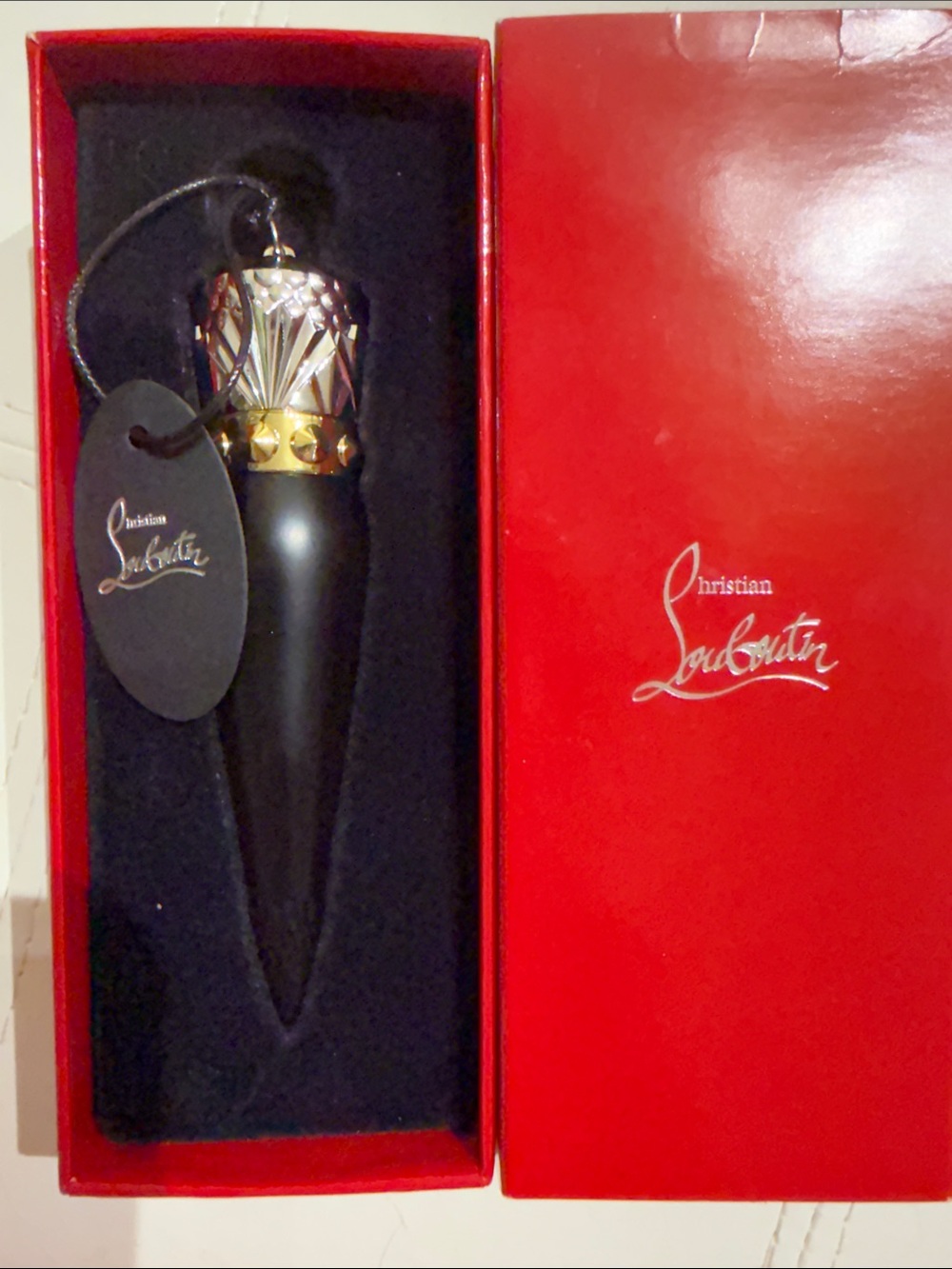 Christian Louboutin Black and Gold Decorative Lipstick Ornament